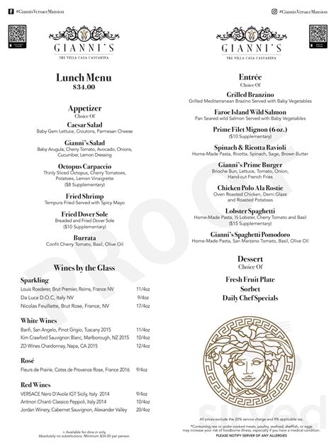 versace menu miami.